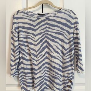 Tahari Blue White Striped Linen Top Women’s Size Not Tagged Button Side Detail